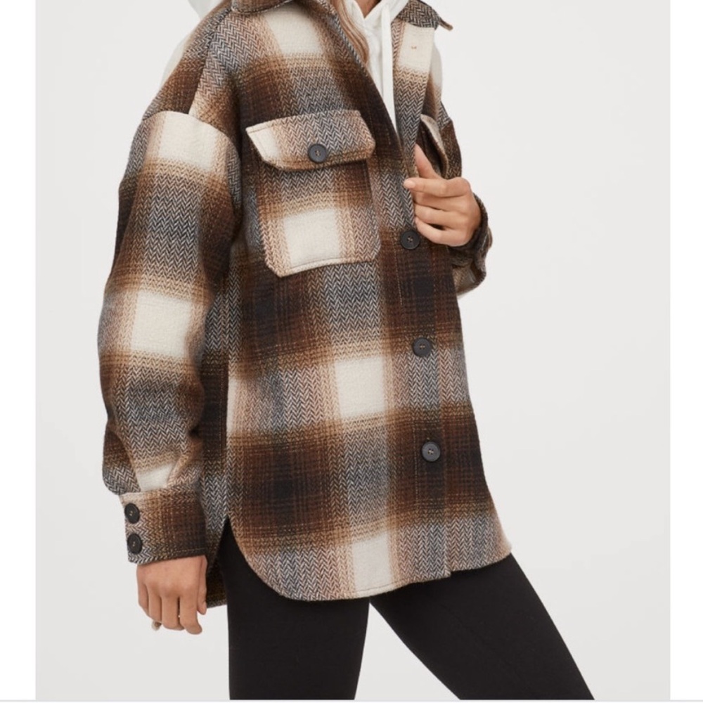 H&M Herringbone Weave Shacket S/M - image 1